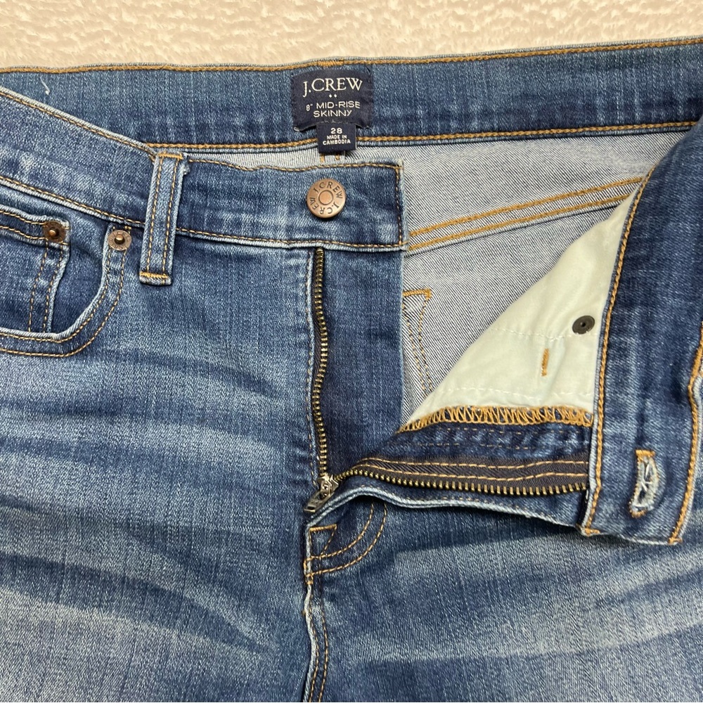 J.Crew Women’s Jeans 8” Mid-Rise Skinny Medium Fade Wash  Stretch Denim  Sz 28